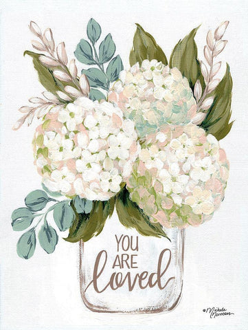 You Are Loved Flowers Black Ornate Wood Framed Art Print with Double Matting by Norman, Michele