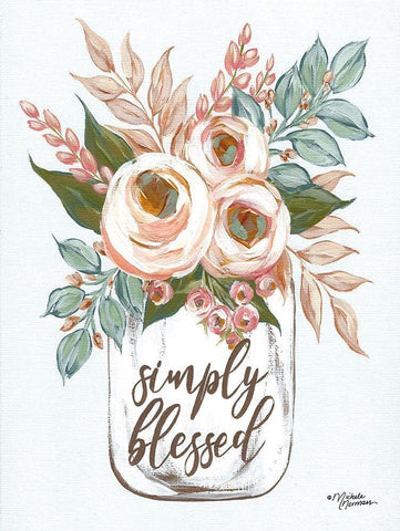 Simply Blessed Flowers White Modern Wood Framed Art Print with Double Matting by Norman, Michele