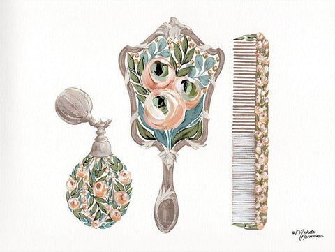 Vanity Set     Black Ornate Wood Framed Art Print with Double Matting by Norman, Michele