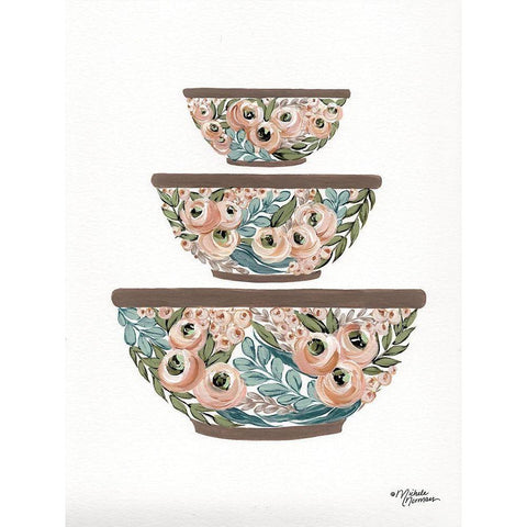 Floral Mixing Bowls       White Modern Wood Framed Art Print by Norman, Michele