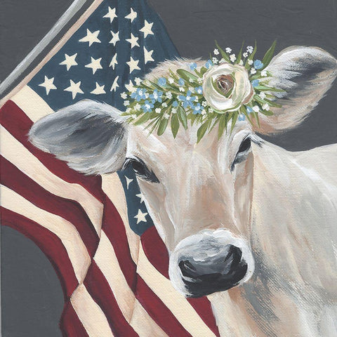 Patriotic Cow White Modern Wood Framed Art Print by Norman, Michele