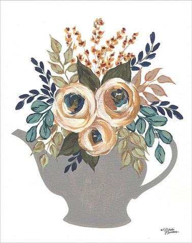 Fall Floral Bowls       White Modern Wood Framed Art Print with Double Matting by Norman, Michele