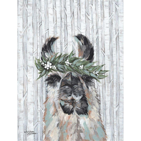 Lizzy the Winter Llama White Modern Wood Framed Art Print by Norman, Michele
