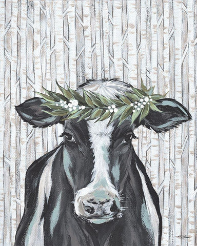Wanda the Winter Holstein White Modern Wood Framed Art Print with Double Matting by Norman, Michele