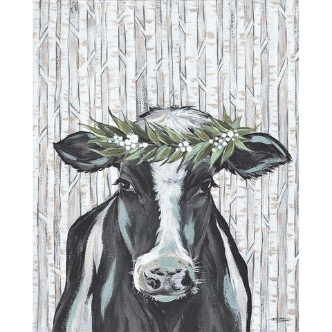 Wanda the Winter Holstein Black Modern Wood Framed Art Print with Double Matting by Norman, Michele