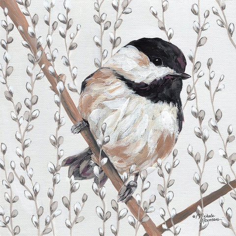 Wee Chickadee Black Modern Wood Framed Art Print by Norman, Michele