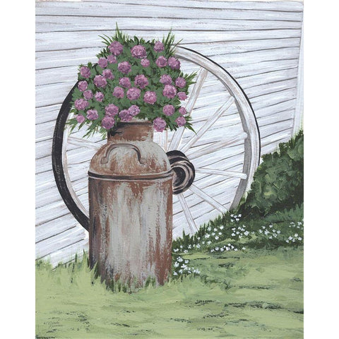 Rusted Milk Can with Wagon Wheel White Modern Wood Framed Art Print by Norman, Michele