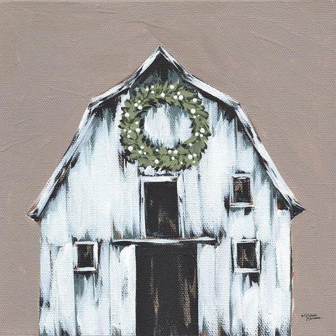 Joy Barn Gold Ornate Wood Framed Art Print with Double Matting by Norman, Michele