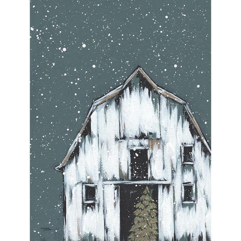 Winter Night Barn Black Modern Wood Framed Art Print with Double Matting by Norman, Michele