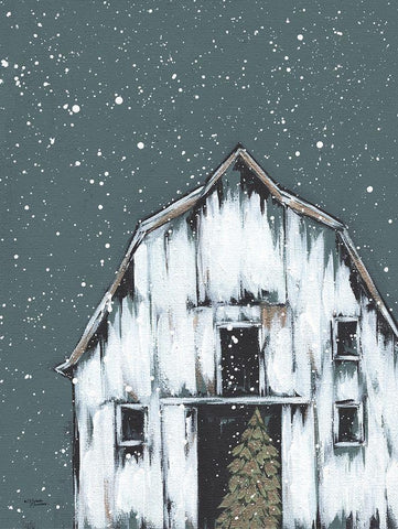 Winter Night Barn White Modern Wood Framed Art Print with Double Matting by Norman, Michele