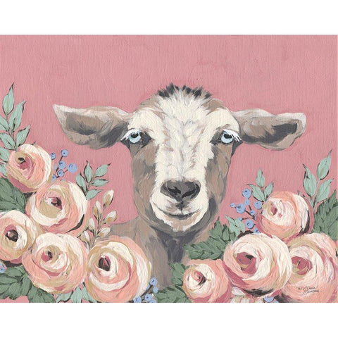 Goat in the Garden White Modern Wood Framed Art Print by Michelle, Misty