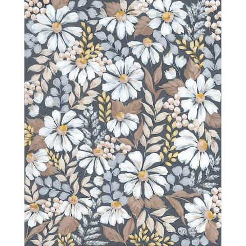 Neutral Daisies Black Modern Wood Framed Art Print with Double Matting by Norman, Michele