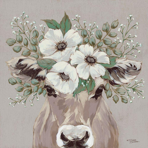 Flora the Jersey Cow White Modern Wood Framed Art Print with Double Matting by Norman, Michele