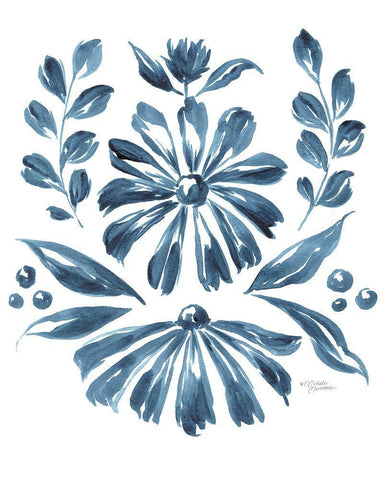 Blue Daisy #1    Black Ornate Wood Framed Art Print with Double Matting by Norman, Michele