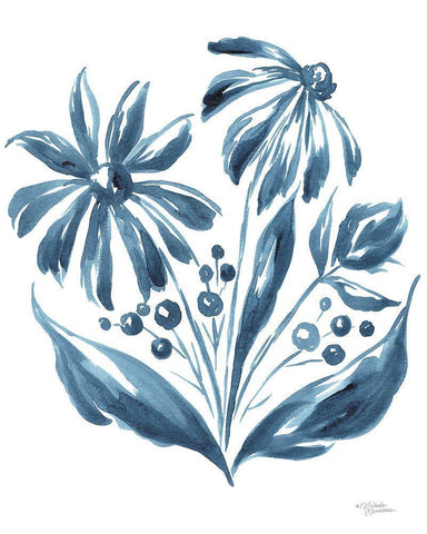 Blue Daisy #2     Black Ornate Wood Framed Art Print with Double Matting by Norman, Michele