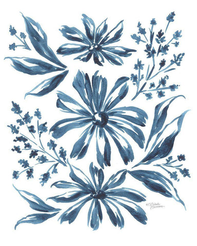 Blue Daisy #3  Black Ornate Wood Framed Art Print with Double Matting by Norman, Michele