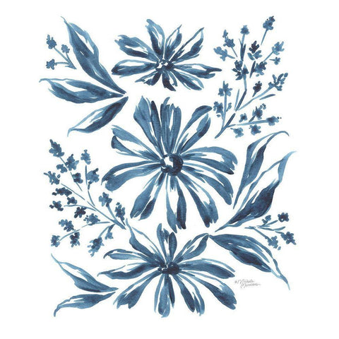 Blue Daisy #3  White Modern Wood Framed Art Print by Norman, Michele
