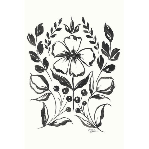 Gracie Floral Black Modern Wood Framed Art Print by Norman, Michele