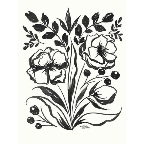 Maya Floral Black Modern Wood Framed Art Print with Double Matting by Norman, Michele