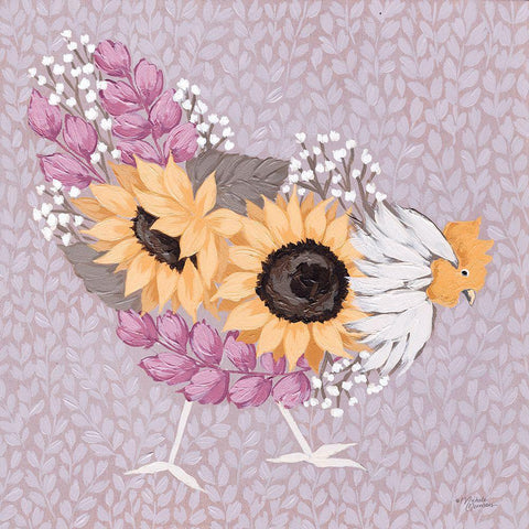 Sunflower Hen I White Modern Wood Framed Art Print with Double Matting by Norman, Michele