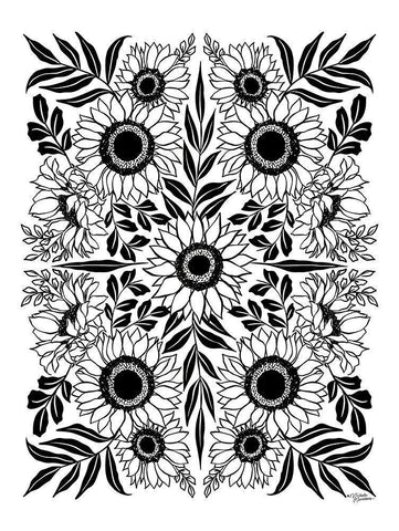 Sunflower Medley Black Ornate Wood Framed Art Print with Double Matting by Norman, Michele