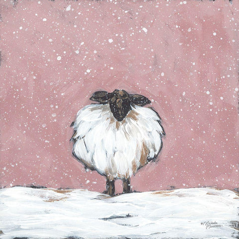 Pastel Pink Winter Sheep White Modern Wood Framed Art Print by Norman, Michele