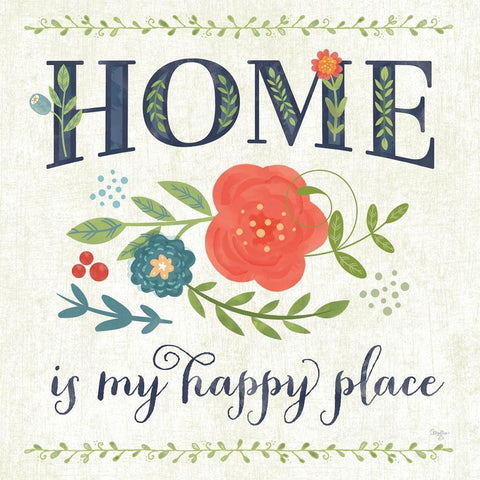 Happy Home Black Modern Wood Framed Art Print with Double Matting by Mollie B.