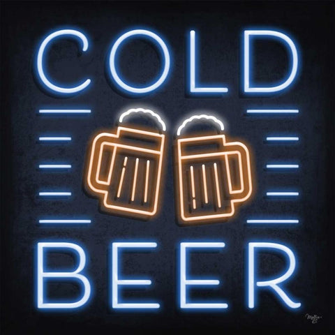 Neon Cold Beer Gold Ornate Wood Framed Art Print with Double Matting by Mollie B.