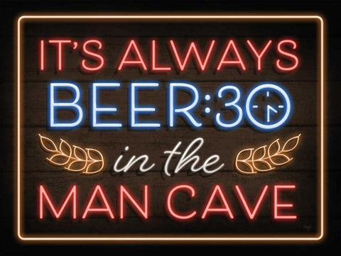 Neon Beer:30 Man Cave White Modern Wood Framed Art Print with Double Matting by Mollie B.