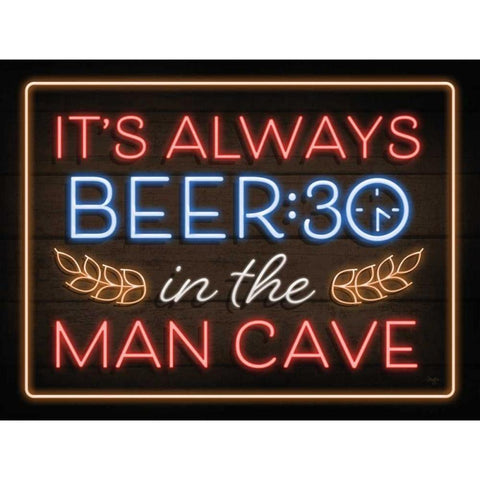 Neon Beer:30 Man Cave Black Modern Wood Framed Art Print with Double Matting by Mollie B.