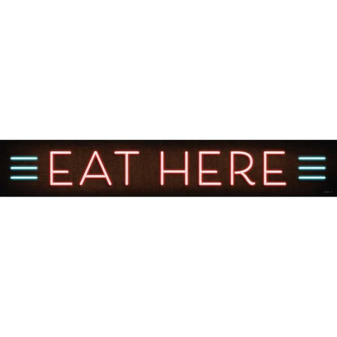 Neon Eat Here Black Modern Wood Framed Art Print with Double Matting by Mollie B.