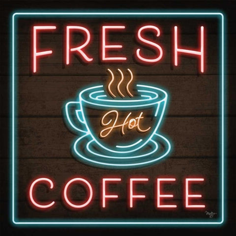 Neon Fresh Coffee Black Ornate Wood Framed Art Print with Double Matting by Mollie B.