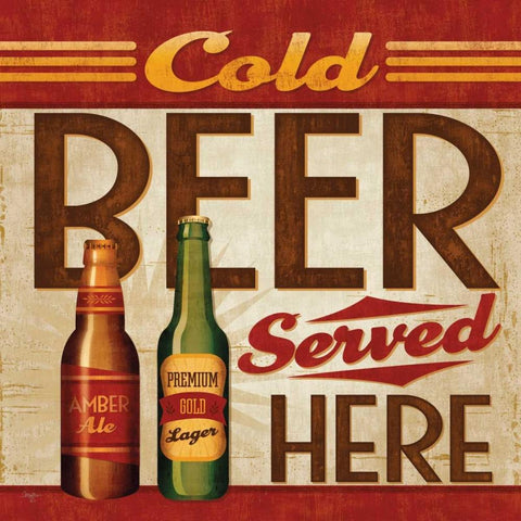 Cold Beer Served Here Black Modern Wood Framed Art Print with Double Matting by Mollie B.