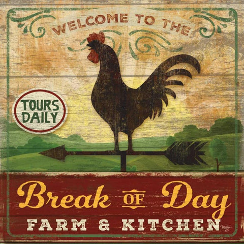 Break of Day Rooster Black Modern Wood Framed Art Print with Double Matting by Mollie B.