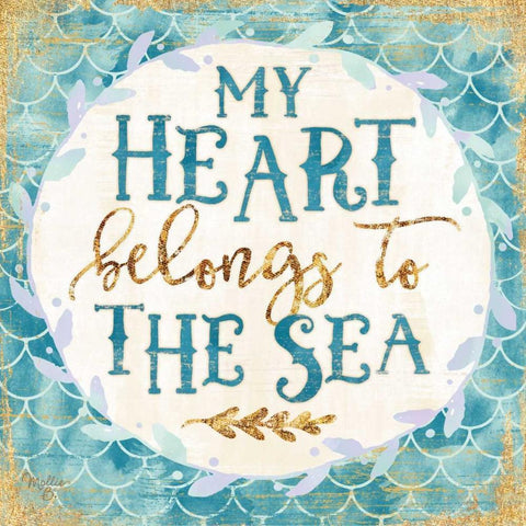 My Heart Belongs to the Sea Gold Ornate Wood Framed Art Print with Double Matting by Mollie B.