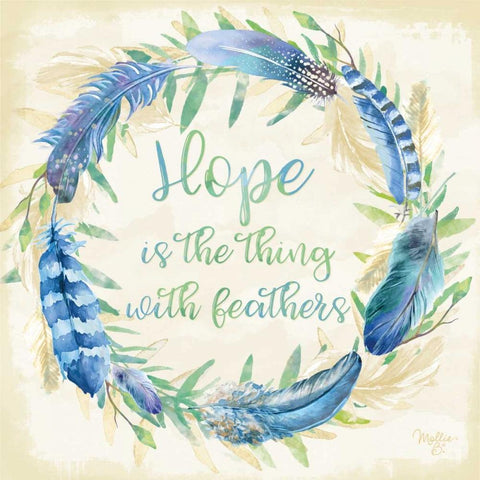 Hope is the Thing with Feathers Black Modern Wood Framed Art Print by Mollie B.