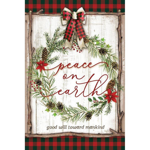 Peace on Earth Buffalo Plaid Gold Ornate Wood Framed Art Print with Double Matting by Mollie B.