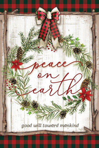 Peace on Earth Buffalo Plaid Black Ornate Wood Framed Art Print with Double Matting by Mollie B.