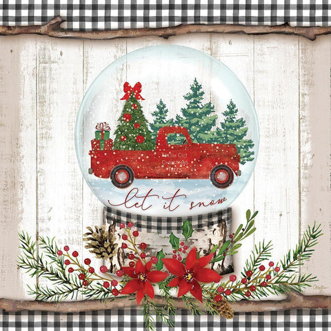 Let it Snow Red Truck Gold Ornate Wood Framed Art Print with Double Matting by Mollie B.