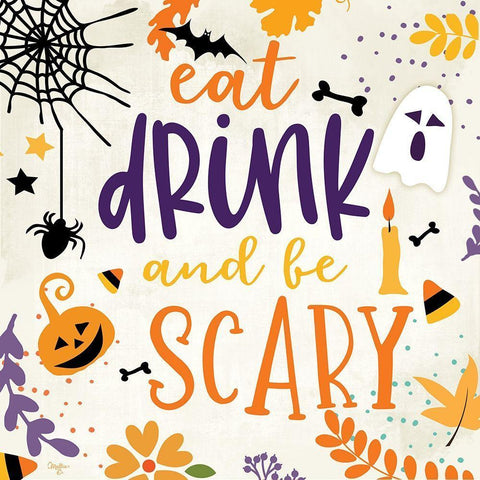 Eat Drink and be Scary Black Ornate Wood Framed Art Print with Double Matting by Mollie B.