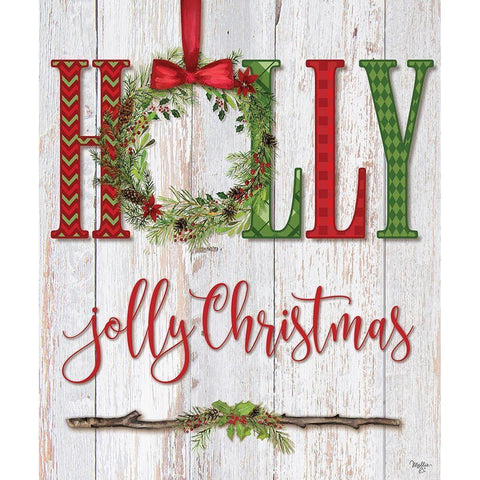 Holly Jolly Christmas Black Modern Wood Framed Art Print with Double Matting by Mollie B.