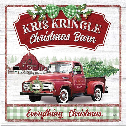 Kris Kringle Christmas Barn Gold Ornate Wood Framed Art Print with Double Matting by Mollie B.