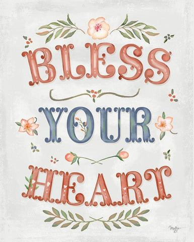 Bless Your Heart White Modern Wood Framed Art Print with Double Matting by Mollie B.
