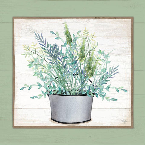 Pot of Herbs II White Modern Wood Framed Art Print with Double Matting by Mollie B.