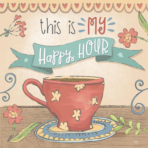 Coffee Happy Hour White Modern Wood Framed Art Print by Mollie B.