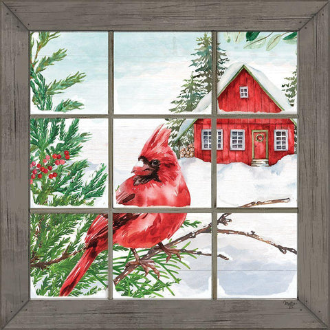 Cardinal in the Window Black Ornate Wood Framed Art Print with Double Matting by Mollie B.