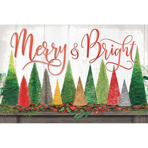 Merry And Bright Christmas Trees Black Modern Wood Framed Art Print with Double Matting by Mollie B.