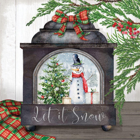 Let It Snow Snowglobe White Modern Wood Framed Art Print with Double Matting by Mollie B.