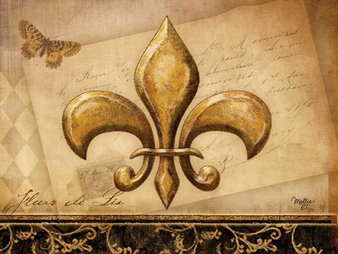 Fleur-de-lis XIII   Black Ornate Wood Framed Art Print with Double Matting by Mollie B.