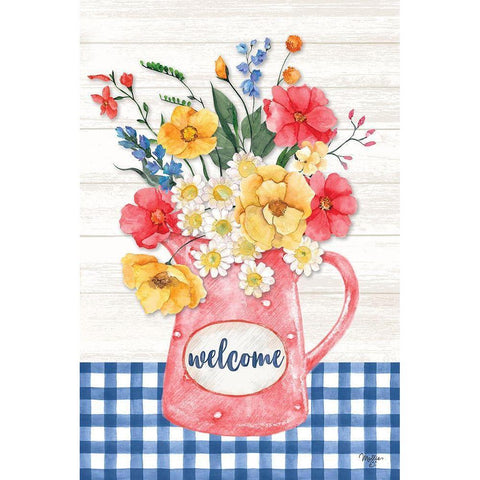 Americana Floral Pitcher Gold Ornate Wood Framed Art Print with Double Matting by Mollie B.